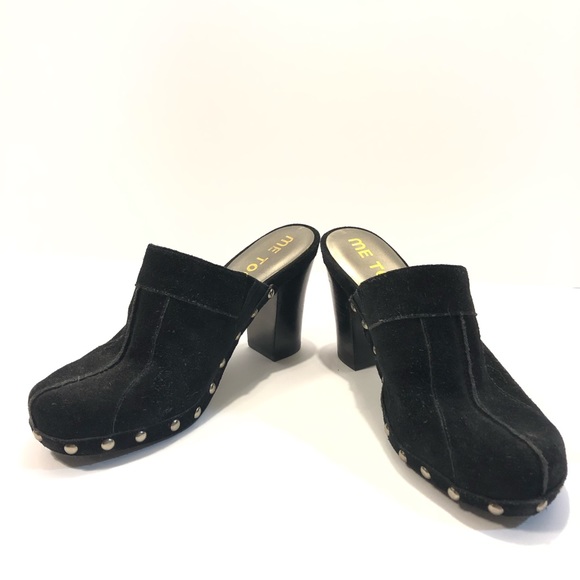 NEW ME TOO 7.5 Carbon Suede Studded Clog Heel Blk - Picture 4 of 8